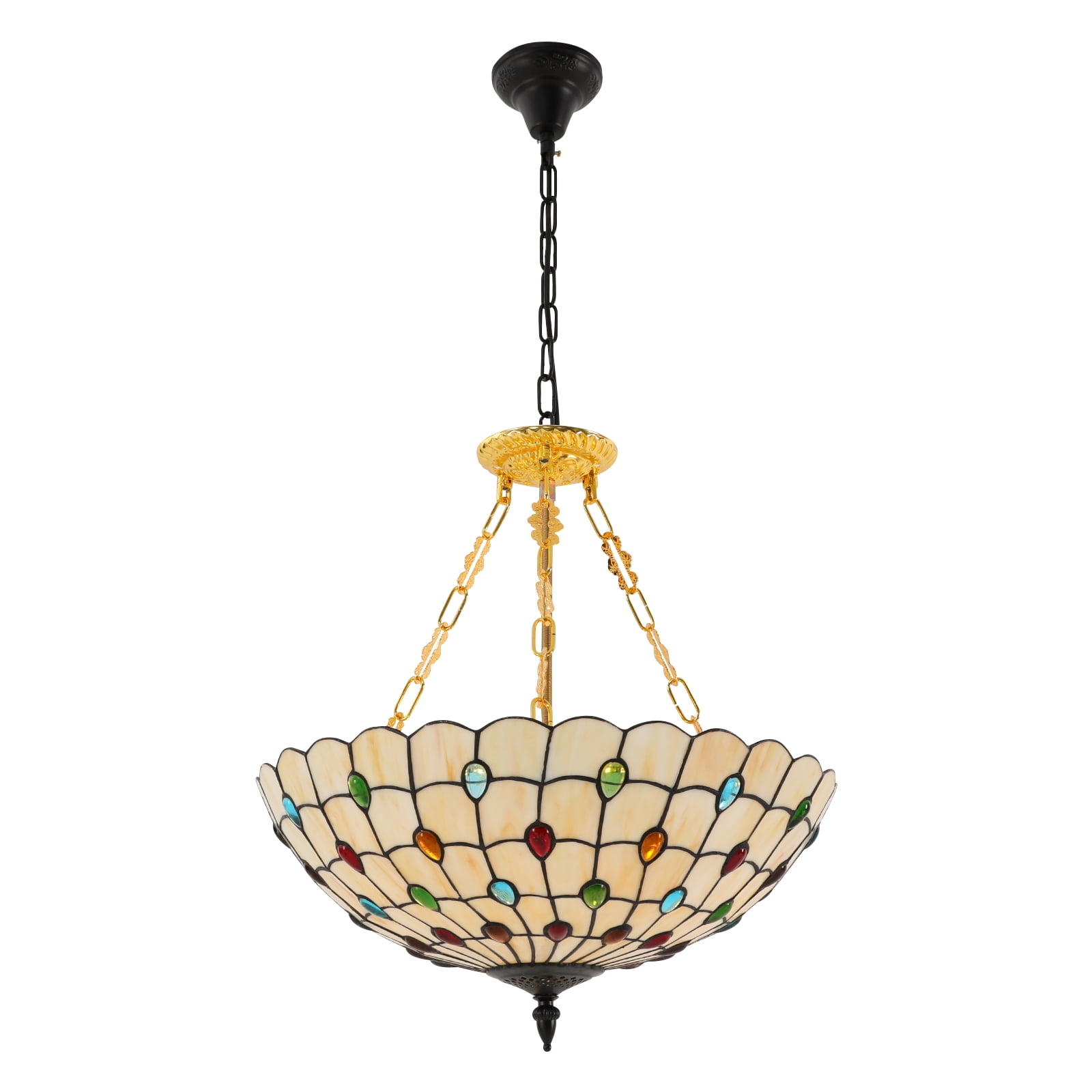 5-Light Chandelier, Ceiling Mount Light Fixture, Colorful Tiffany-Style Pendant Light for Elegant Home Decor (5 x E26 (Not Included)