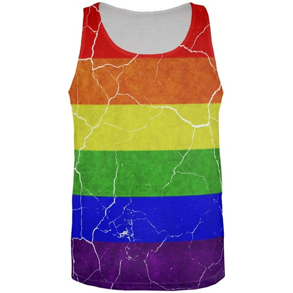 Distressed Gay Pride Flag All Over Mens Tank Top Multi MD