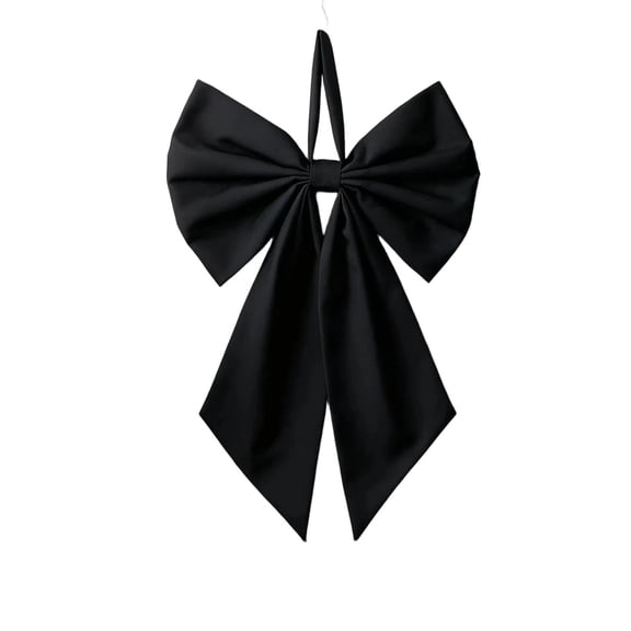 Halloween Decorative Bow, 9.84 x 7.08 Inch Polyester Spandex Hanging Bow for Wreath and Porch Decor, Black
