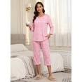 thumbnail image 5 of MINTREUS Women's Pajama Set Three-Quarter Sleeve Pajama Top and Pants Two-Piece Set Summer Loungewear, 5 of 7
