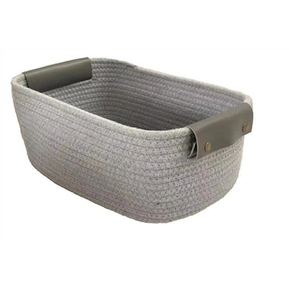Oval Grey Cotton with Pleather Handles Basket
