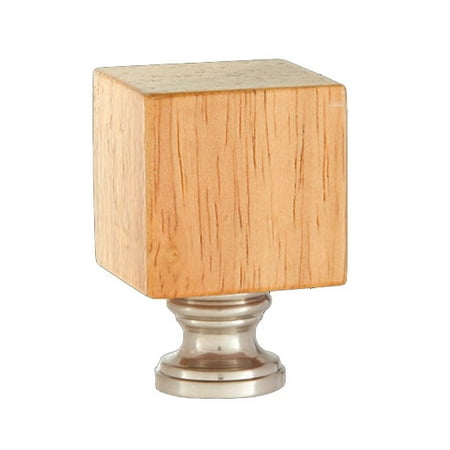 - B&P Lamp® Wooden Cube Design, Oak Finish Finial, Satin Nickel Brass Base