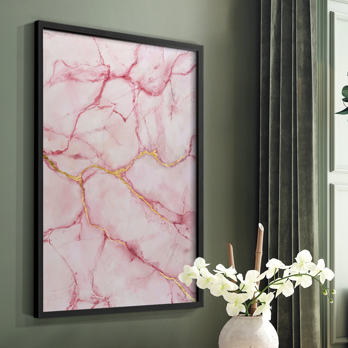 Rose Marble II in Black Solid Wood 22 x 28 Framed Print