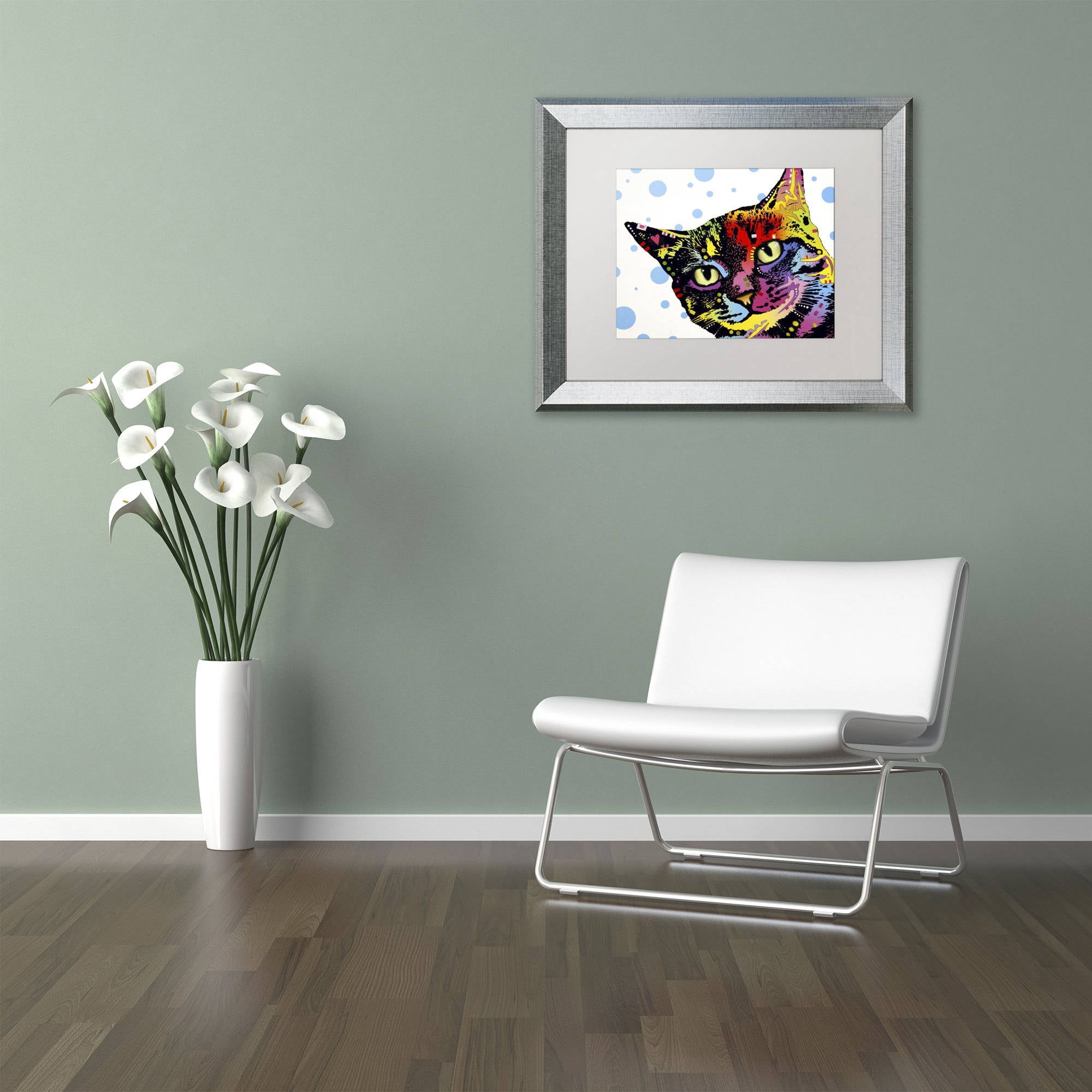 Trademark Fine Art "The Pop Cat" Canvas Art by Dean Russo, White Matte, Silver Frame