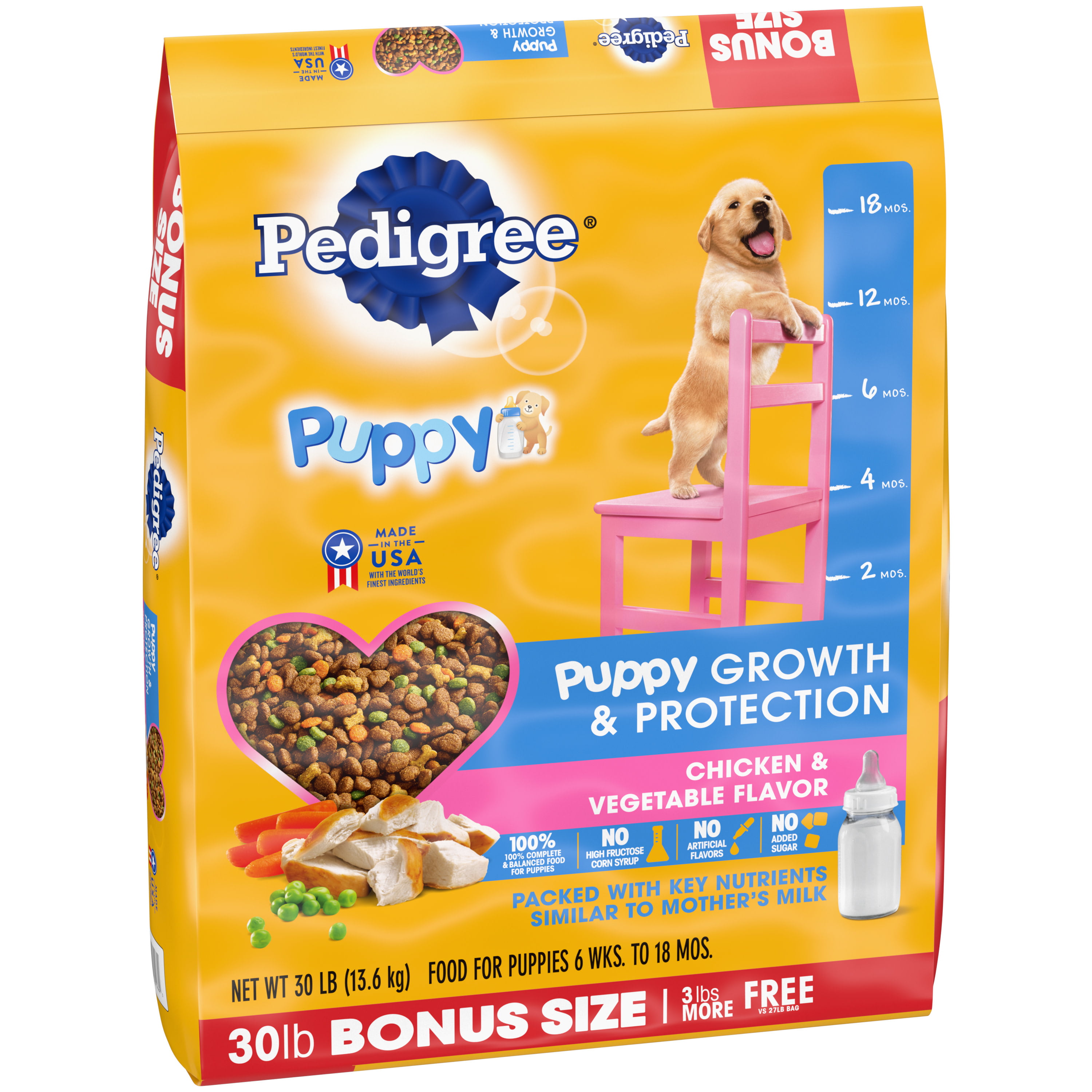 Pedigree Puppy Growth & Protection Chicken & Vegetable Flavor Dry Dog Food for Puppy, 30 lb. Bonus Bag - 2