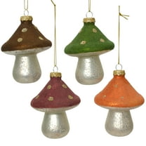 Glass Mushroom Ornaments – Blown Glass Flocked Christmas Ornaments, Set of 4