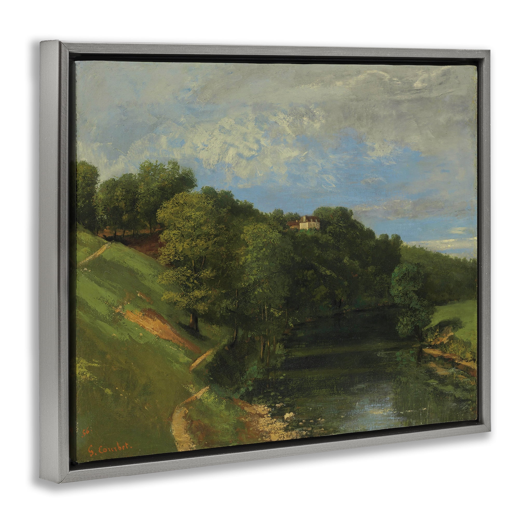 Stupell Industries Classic River Landscape Landscape & Nature Painting Gray Floater Framed Canvas Art Print Wall Art, 31 x 25