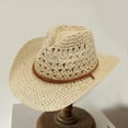 thumbnail image 3 of D-GROEE Unisex Sun Hat Straw Woven Wide Brim Sun Protection Vintage Windproof Boater Hat for Beach, 3 of 8