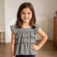 thumbnail image 6 of LEKWK Girls Gingham Top Toddler Tiered Ruffle Cap Sleeve Cute Tank Tops Square Neck Tie Back Babydoll Shirts Kids Summer Back to School Outfits Size 3-10Y, 6 of 7