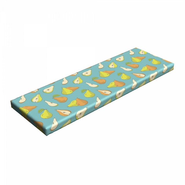 Pear Bench Pad, Colorful Sketchy Drawn Whole Fruit and Slices Vegan Meal, HR Foam Cushion with Decorative Fabric Cover, 45" x 15" x 2", Teal Apricot, by Ambesonne