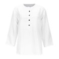 thumbnail image 3 of HAPIMO Women's Trendy Loose Basic Tops Tunic Summer Tees for Teen Girls Solid Color 3/4 Sleeve Elegant Casual Relaxed Blouses Half Button Pullover White M, 3 of 4