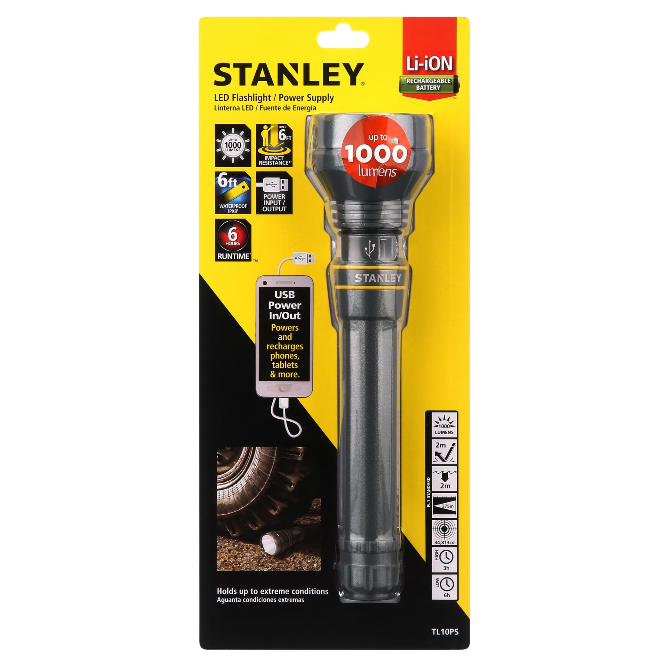 STANLEY LED 1000 Lumens Rechargeable Lithium Ion Flashlight - Walmart.com
