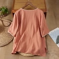 thumbnail image 7 of Women's Crinkle Cotton Feather Print T-Shirt Casual Round Neck Short Sleeve Boho Blouse Top, 7 of 7