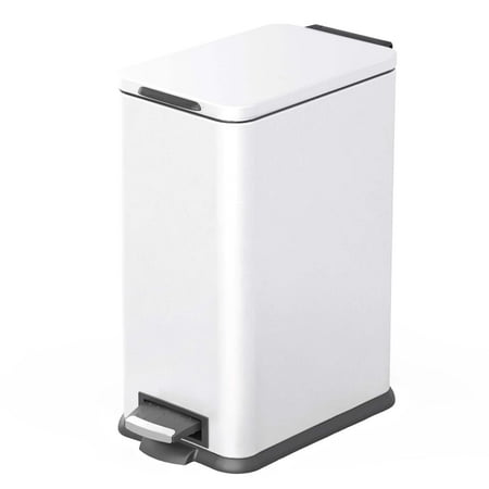 Home Zone Living 4 Gallon Slim Stainless Steel Kitchen Trash Can with Step Pedal and Soft Close Lid White