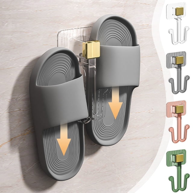 Organizador para sandalias de baño montado en pared sin taladro | Soporte adhesivo de plástico para zapatos para baño, RV, entrada | Almacenamiento colgante que ahorra espacio | Capacidad para 1 par