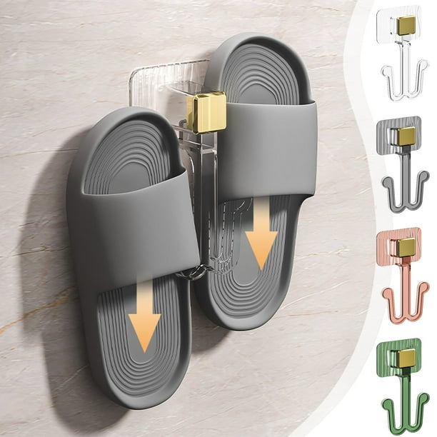 Organizador para sandalias de baño montado en pared sin taladro | Soporte adhesivo de plástico para zapatos para baño, RV, entrada | Almacenamiento colgante que ahorra espacio | Capacidad para 1 par