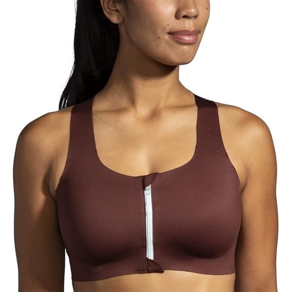 Brooks Women's Zip 2.0 Sports Bra for Running, Workouts & Sports - Run Raisin/Ice Blue/Copper - 32DD/E