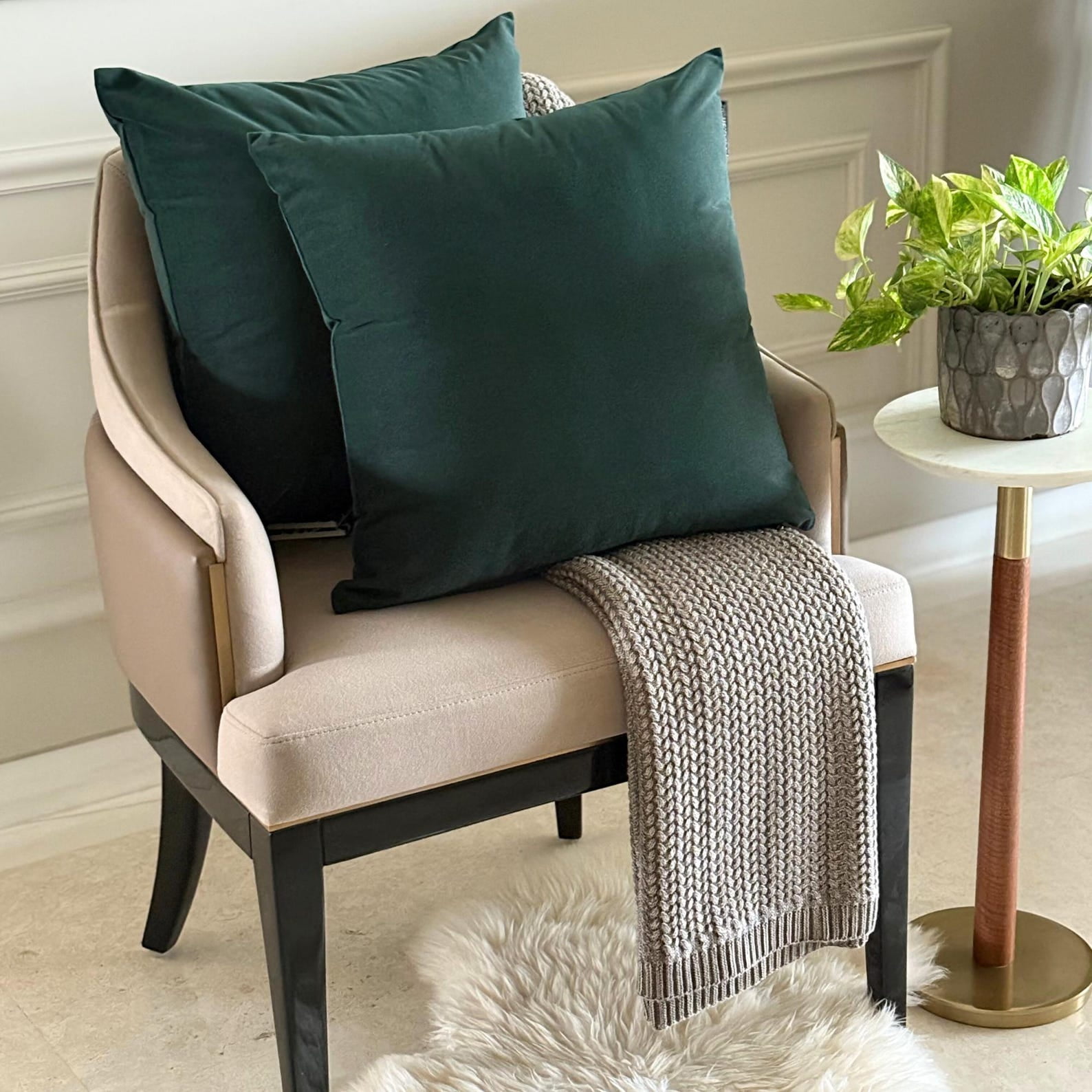 Bottle Green Luxury Throw Pillow Covers 24"x24" | Pack of 2 Modern Plain Velvet Cushion Cover | Solid Color Pillowcases for Couch, Sofa Bedroom & Living Room, Modern Home Décor - Bottle Green Velvet