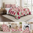 thumbnail image 6 of King Quilt Set 96''x106'', Red Pink Strawberry Lightweight Bedspread Coverlet Set with 2 Pillow Shams, Beige Lovely Summer Spring Fruit Breathable All Season Quilt Bedding for Bedroom/Guest Room, 6 of 9