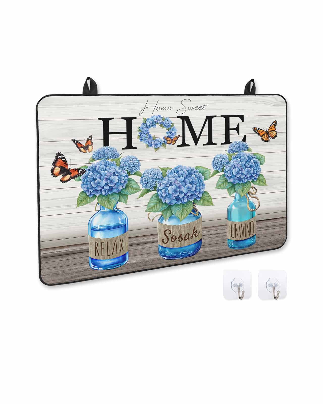 nqOlkjepod Large Induction Cooktop Protector Mat 24"x21", Blue Flower Stove Top Covers for Electric Stove, Summer Hydrangea Floral Leaf Butterfly Stove Burner Cover Mats, Glass Top Stove Cover
