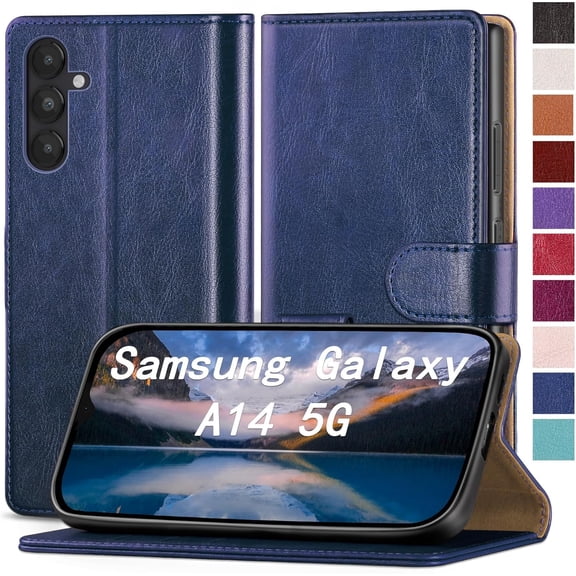for Samsung Galaxy A14 4G 5G Phone case[RFID Blocking Leather],[3 Credit Card Slot] Flip Folio Book Shockproof Protector,Holder Stand Cases,Women Men for Samsung A14 Wallet Cover,Blue