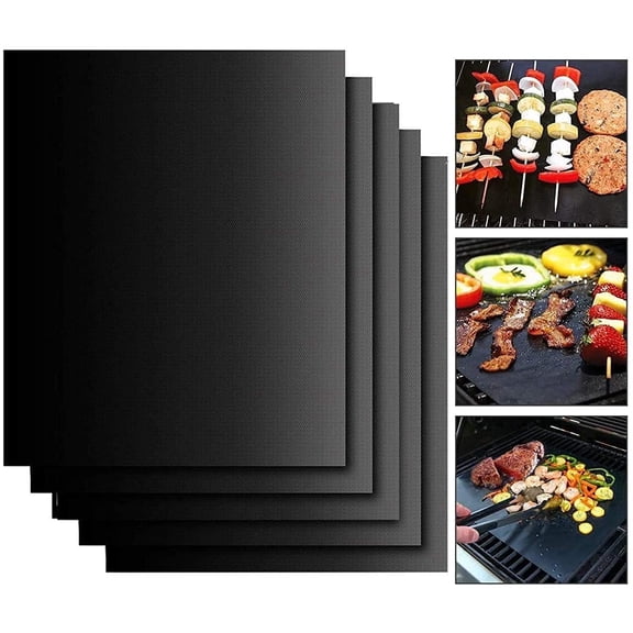 Grill Mat for Outdoor Grill Set of 5, Grill Sheets 100% Non-Stick Reusable, Heavy Duty, Barbecue Baking Mat Durable for Charcoal Gas Electric Grill, Easy to Clean, 15.75 x 13-Inch