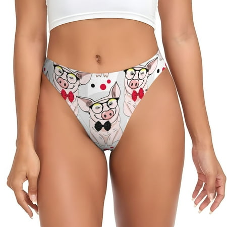 Cute Glasses Bow Tie Pig Thongs for Women - No Show Seamless Womens Thongs Underwear  Ladies Breathable G String Thongs for Women  Stretch Low Rise Thong Bikini Panties Briefs