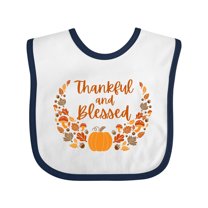 Inktastic Thankful and Blessed Pumpkin and Fall Leaves Boys or Girls Baby Bib