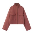 thumbnail image 2 of thefmos Womens Stand Collar Jacket Lightweight Casual Zip Up Coat Trendy Fall Outfits Cropped Spring Jackets with Pockets, Red L, 2 of 6