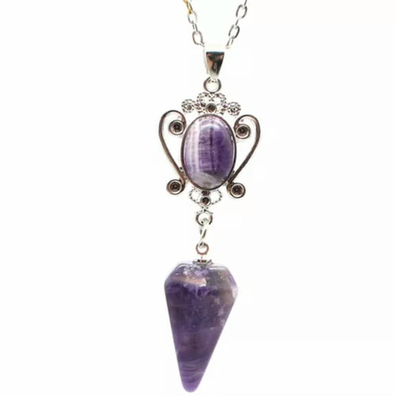 HOOUN Hexagonal Cone Pendulum Natural Crystal Pointed Pendant Reiki Chakra Necklace-Amethyst