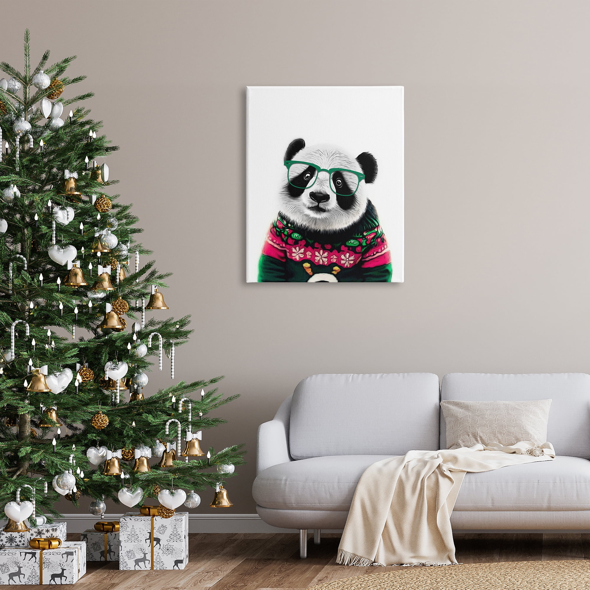 Stupell Industries Panda in Holiday Sweater Holiday Painting Gallery Wrapped Canvas Art Print Wall Art, 30 x 40