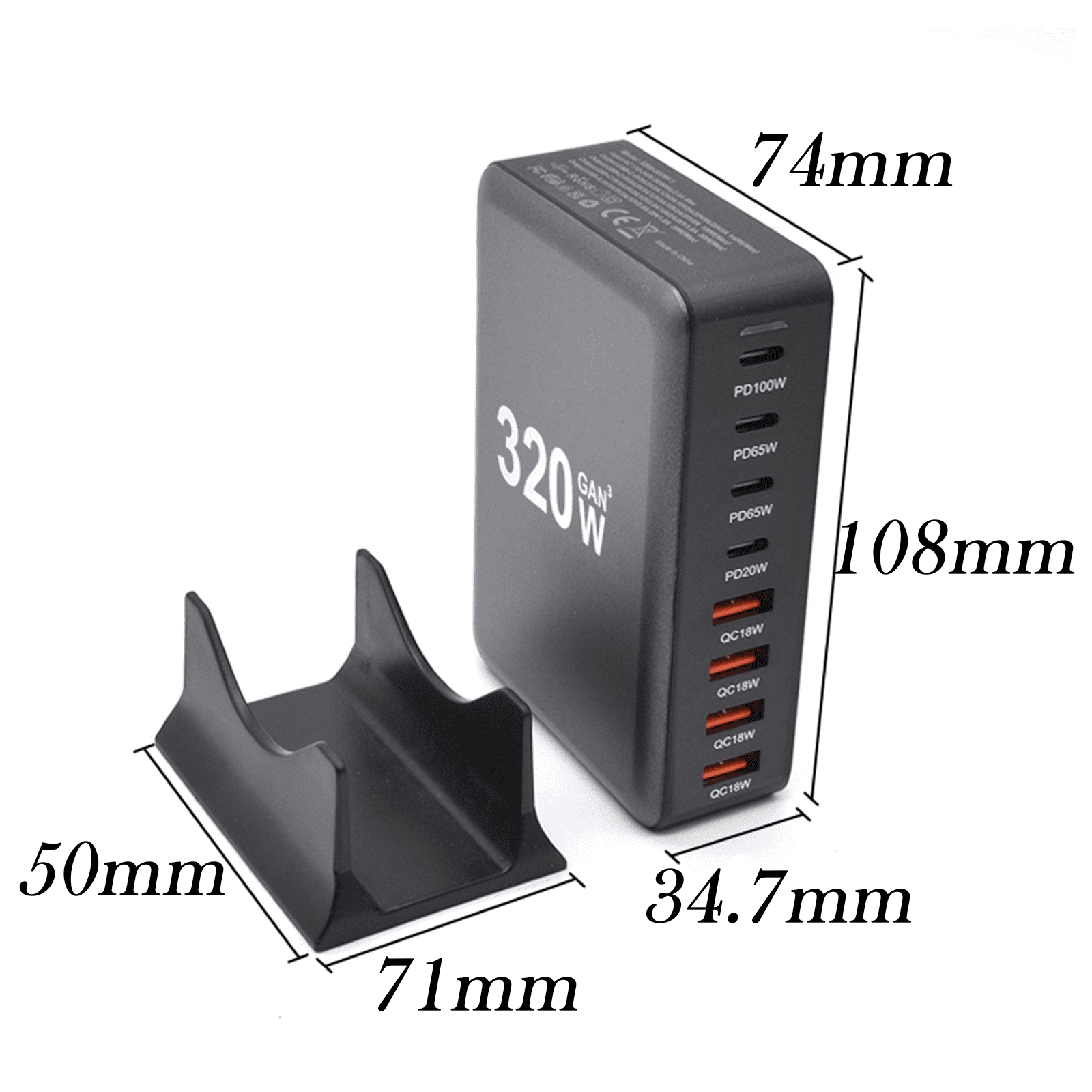 320W GaN 10-Port USB Type C Charging Station, 100W PD3.0 + QC3.0 Fast Charger Hub for Laptop, Phone, Tablet, Smartwatch - Safe & Reliable