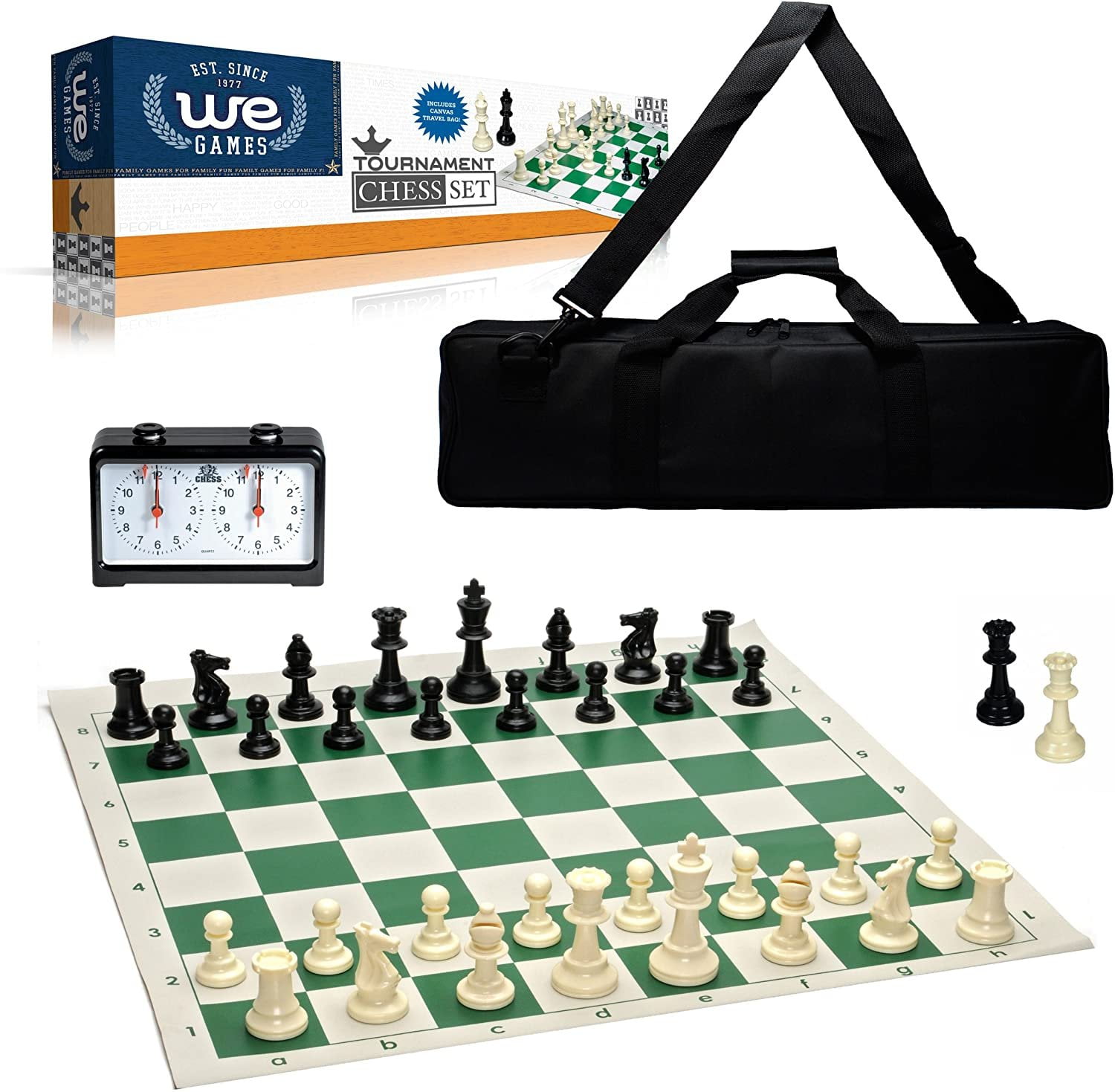 WE Games Tournament Chess Set with Weighted Pieces, Analog Timer, Vinyl
