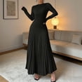 thumbnail image 4 of TIHLMK Women's Long Sleeve Crew Neck Bodycon Dresseses Shirred Waist with Pleated Maxi Skirt, 4 of 6