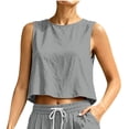 thumbnail image 5 of Aezemi Womens Crop Tank Tops, Faux Cotton Linen Summer Beach Sleeveless Tops, Lightweight Casual Outdoor T Shirt, 5 of 9