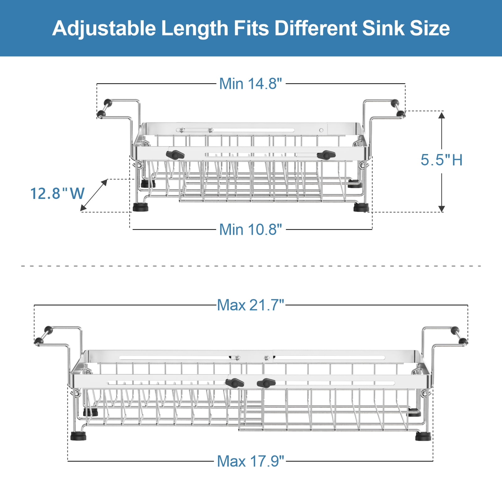 iSPECLE Expandable in Sink Dish Drying Rack - Capacity Adjustable Stainless Steel Over The Sink Dish Drainer with Lock Knob and Utensil Holder for Kitchen Sink, 10.8"~17.9" L x 12.7" W, Silver