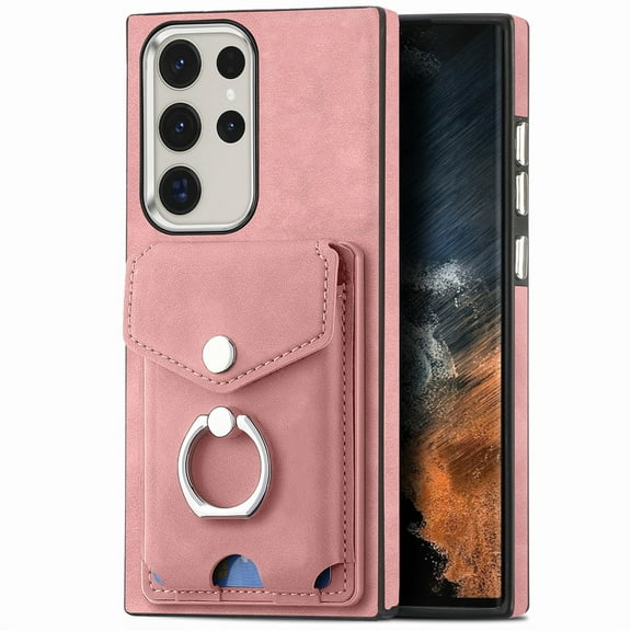 Dteck Wallet Case Compatible with Samsung Galaxy S23,Case with Card Holder Skin-Friendly PU Leather Cover with Rotating Ring Kickstand Protective Bumper for Samsung Galaxy S23,Pink