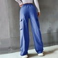 thumbnail image 5 of Petite Cargo Pants For Women High Waisted Trendy Lightweight Joggers Elastic Straight Leg with Pocket Casual Baggy Pants Blue S, 5 of 7