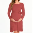 thumbnail image 2 of Bearsland Women’s Maternity Midi Dress Long Sleeve Casual Stretchy Pregnancy Dresses With Belt, 2 of 5