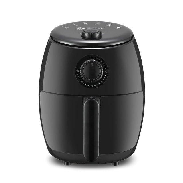 Elite Gourmet EAF0201X Freidora de aire caliente eléctrica compacta personal que ahorra espacio, cocina saludable sin aceite, temporizador y controles de temperatura, 1000 W, 2,1 cuartos, negro