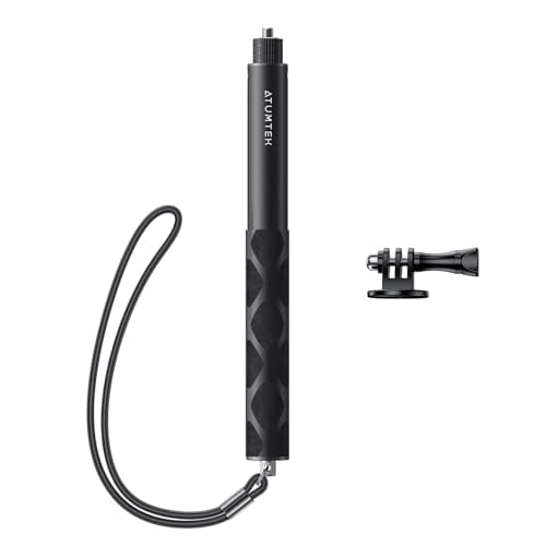 ATUMTEK Palo Selfie Invisible de 114 cm, palo monopié extendido de 1/4", diseño sólido y compacto para Insta360, para GoPro, DJI, cámara de acción (soporte con hebilla para GoPro y correa para muñeca