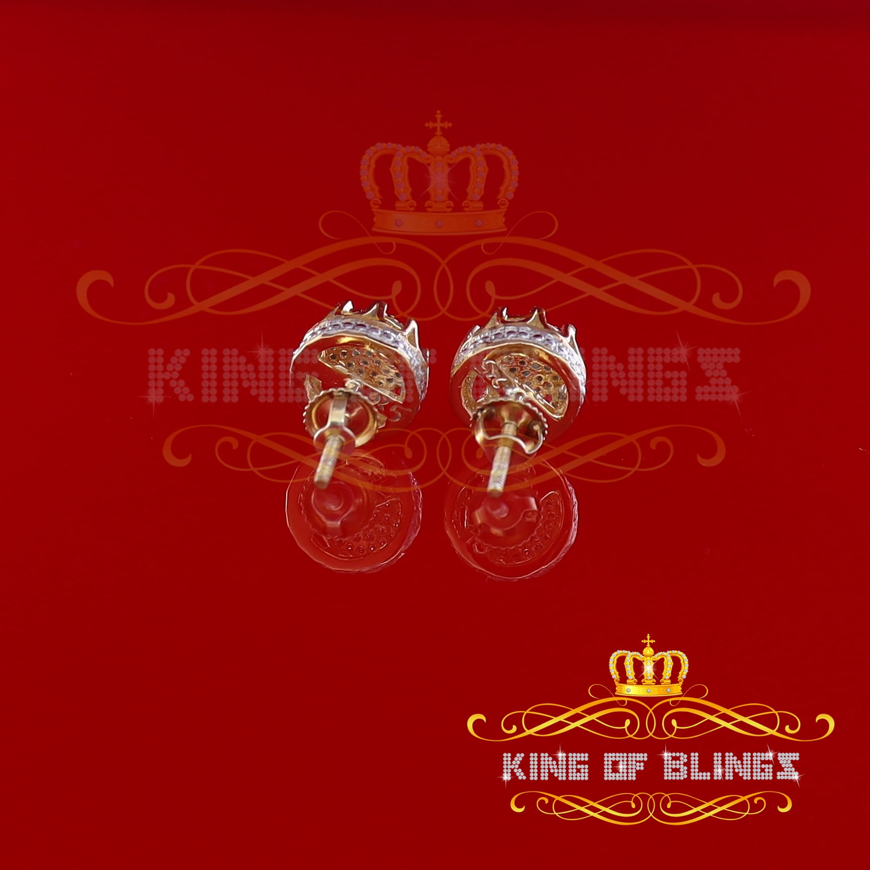 King of Bling's 925 Sterling Silver 0.18ct Diamond For Women's/ Men's Yellow Stud Round Earrings