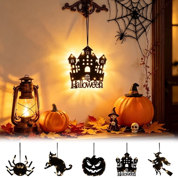 Ouuluon Halloween Decorative Hanging Ornaments, Versatile Portable Indoor Halloween Decorations, Eye-Catching LED Ornament Pumpkin for Party Home