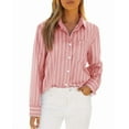 thumbnail image 2 of Vividaire Button Down Shirts for Women Long Sleeve Collared Striped Work Business Casual Office Blouses Tops with Pocket, 2 of 9