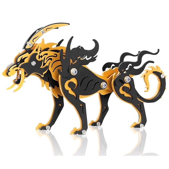 Puzle 3D de metal FILASLFT Wolf King negro y naranja para adultos