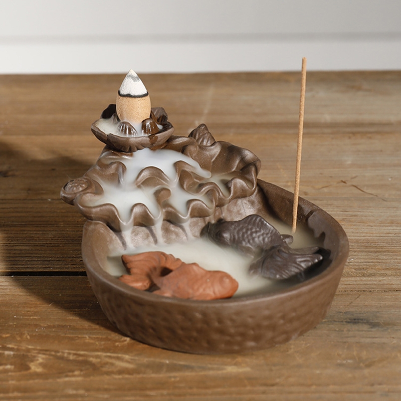 Fish Lotus Backflow Incense for Burner Chinese Censer Holder Zen Buddhist Crafts