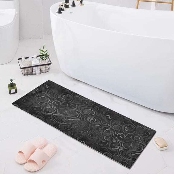Dailycode Light Black Mysterious Swirling Plants Bathroom Rugs Non Slip Absorbent Soft Plush Quick Dry Bath Mat, 39"x20"