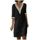 thumbnail image 1 of vestido de lino de algodón de manga corta con encaje bordado exquisito con cuello en v y costura de encaje para mujer vestido de lino de verano negro / 2xl, 1 of 4
