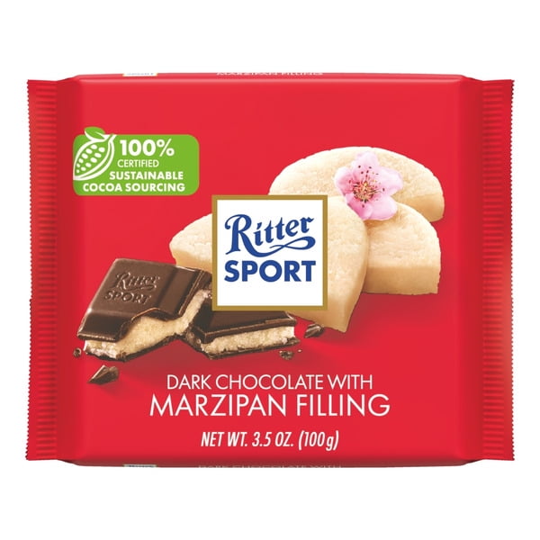 Ritter Sport Dark Chocolate Bar with Smooth German Marzipan Filling, 3.5 oz Bars, 6 Pack