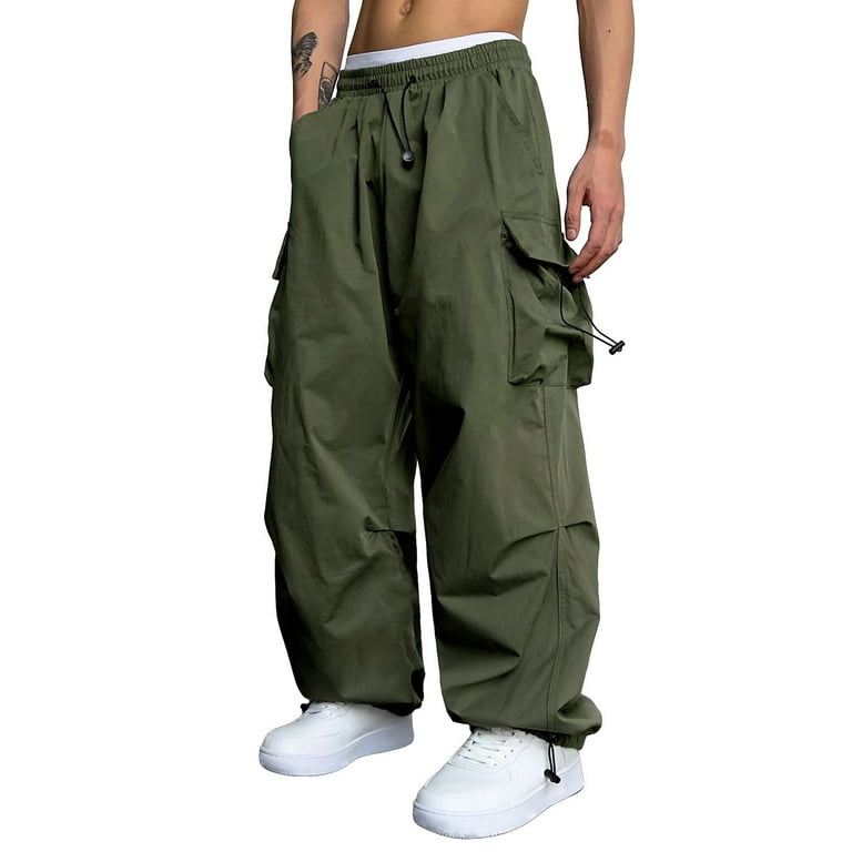 Caqnni Mens Cargo Pants Mens Nylon Parachute Pants 80S Vintage
